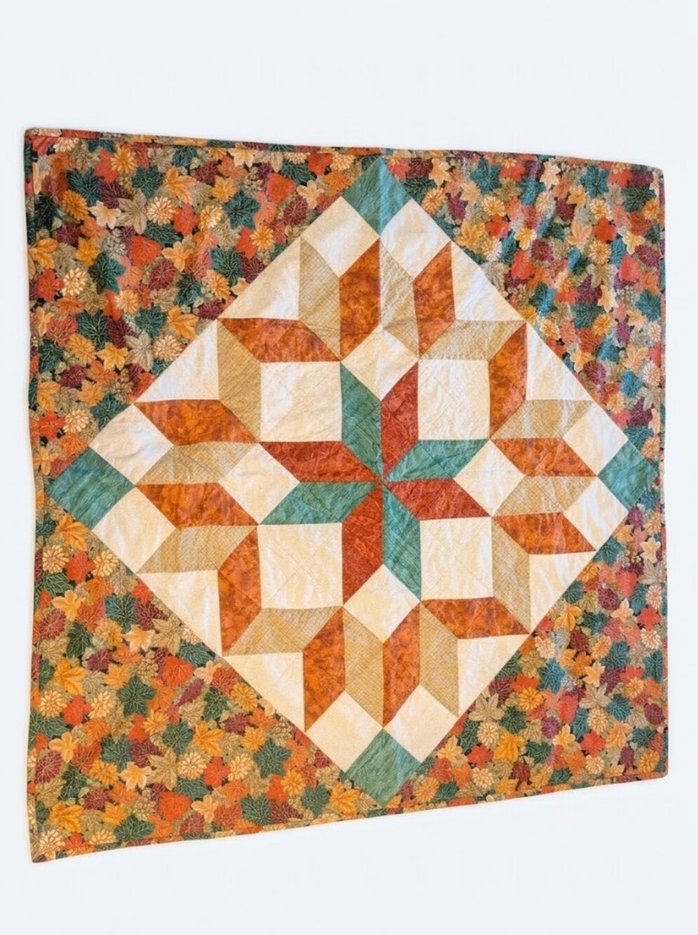 Handmade Vintage Autumn Star Quilt Wall Hanging Table Topper 39x39